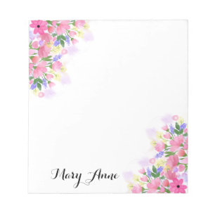 Blush Pink Watercolor Flowers Personalized Notepad