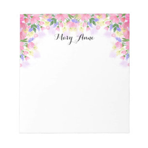 Blush Pink Watercolor Flowers Personalized Notepad