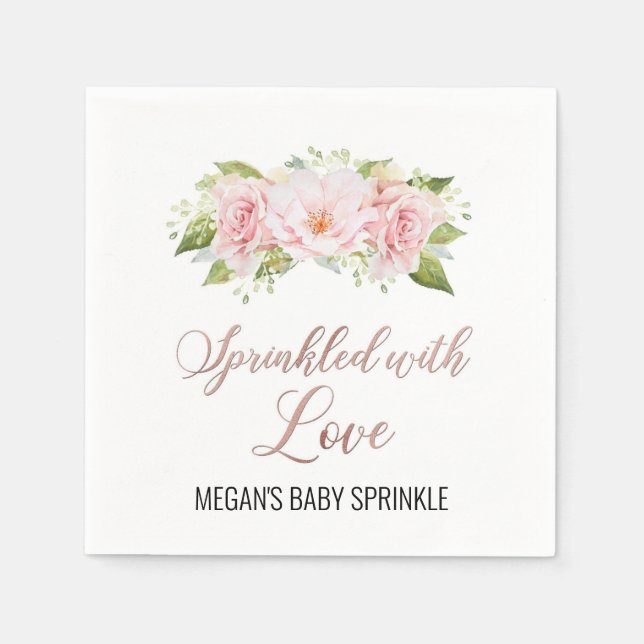 Blush Pink Watercolor Flowers Sprinkled with Love Napkins (Front)