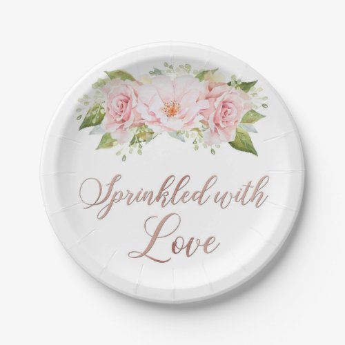 Blush Pink Watercolor Flowers Sprinkled with Love Paper Plates
