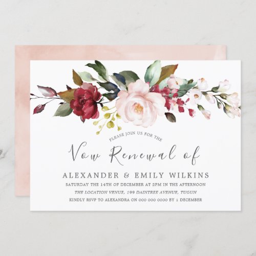 Blush Pink Watercolor Flowers Vow Renewal Invitation