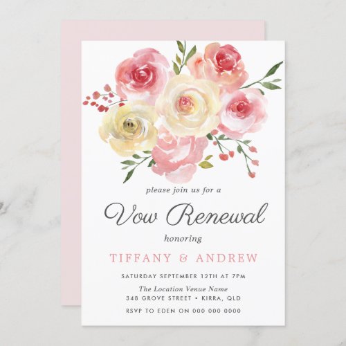 Blush Pink Watercolor Flowers Vow Renewal Invite