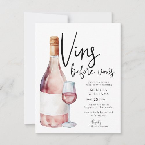 Blush Pink Watercolor French Wine Bridal Shower  Invitation