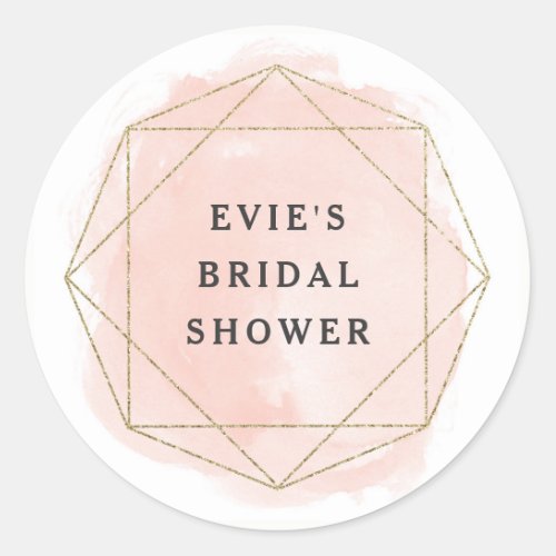 Blush Pink Watercolor Gem Glitter Bridal Shower Classic Round Sticker