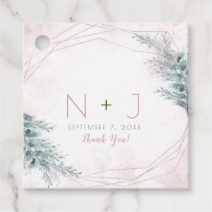 Blush Pink Watercolor Geometric Botanical Wedding Favor Tags