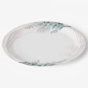 Blush Pink Watercolor Geometric Botanical Wedding Paper Plates
