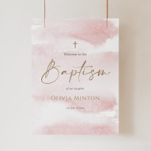 Blush Pink Watercolor Girl Baptism Welcome Poster