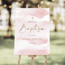 Blush Pink Watercolor Girl Baptism Welcome Sign