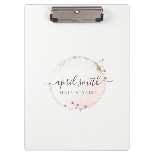 Blush Pink Watercolor Gold Circle Floral Wreath Clipboard