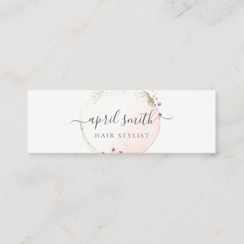 Blush Pink Watercolor Gold Circle Floral Wreath Mini Business Card