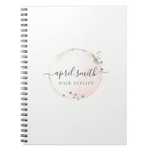 Blush Pink Watercolor Gold Circle Floral Wreath Notebook