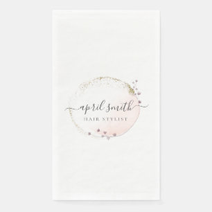 Blush Pink Watercolor Gold Circle Floral Wreath Paper Guest Towels
