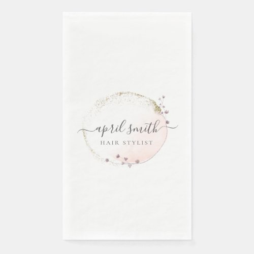 Blush Pink Watercolor Gold Circle Floral Wreath Paper Guest Towels