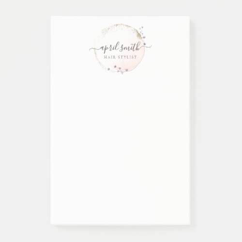 Blush Pink Watercolor Gold Circle Floral Wreath Post_it Notes