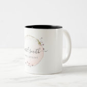 Blush Pink Watercolor Gold Circle Floral Wreath Two-Tone Coffee Mug (Front Right)