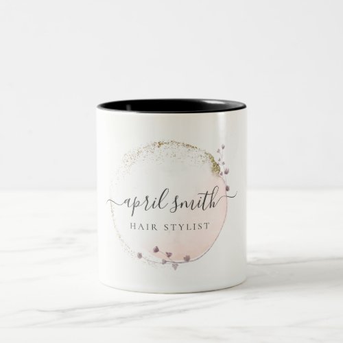 Blush Pink Watercolor Gold Circle Floral Wreath Two_Tone Coffee Mug