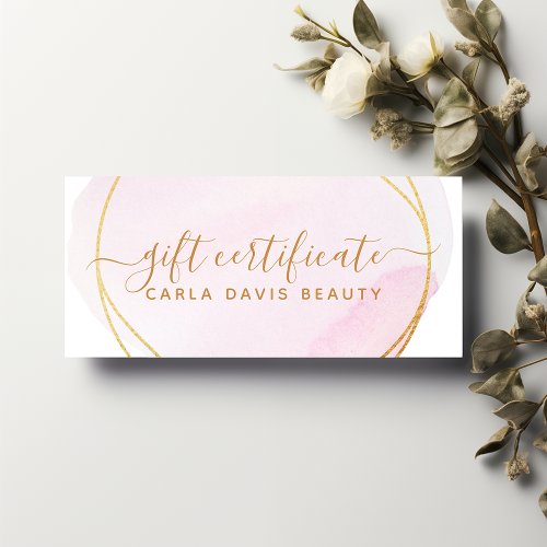 Blush Pink Watercolor Gold Circle Gift Certificate