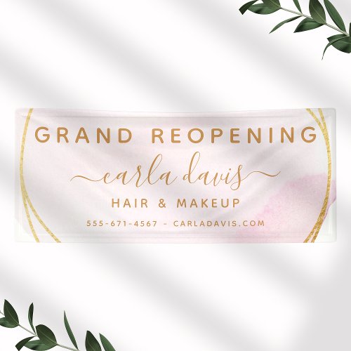 Blush Pink Watercolor Gold Circle Salon Reopening Banner