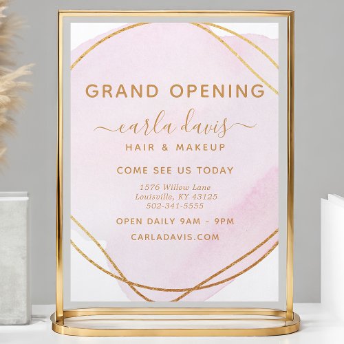 Blush Pink Watercolor Gold Circle Salon Reopening Flyer