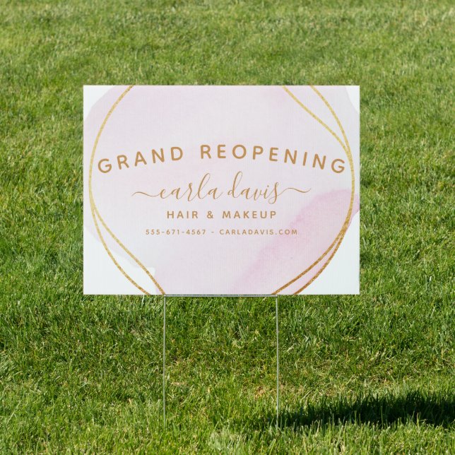 Blush Pink Watercolor Gold Circle Salon Reopening Sign (Insitu)
