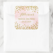 Blush Pink Watercolor Gold Confetti Bridal Shower Square Sticker (Bag)