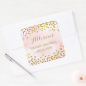 Blush Pink Watercolor Gold Confetti Bridal Shower Square Sticker (Envelope)