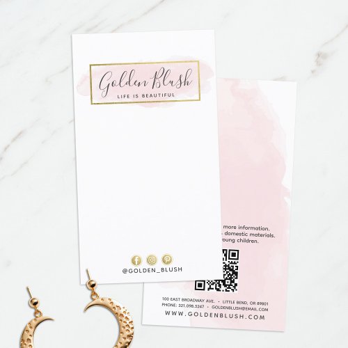 Blush Pink Watercolor Gold Earring Jewelry Display Business Card
