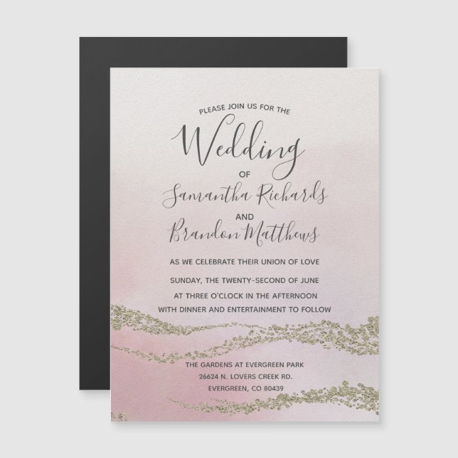 Blush Pink Watercolor Gold Foil Wedding Invitation (Front/Back)