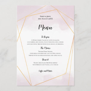 Blush Pink Watercolor Gold Geometric Wedding Menu