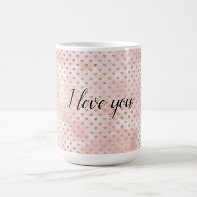 Blush Pink Watercolor Gold Hearts Coffee Mug (Center)