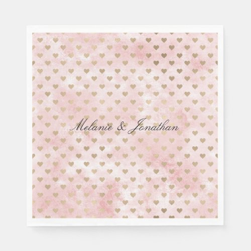 Blush Pink Watercolor Gold Hearts Napkins