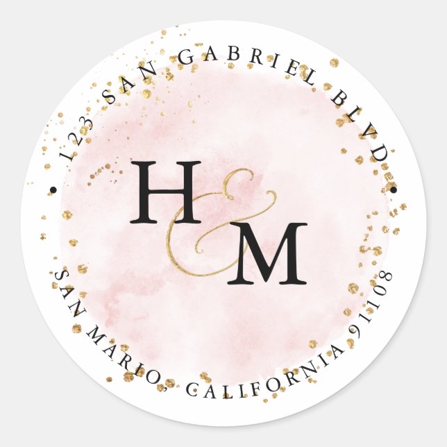 Blush Pink Watercolor Gold Script Ampersand    Classic Round Sticker (Front)