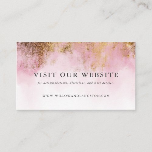 Blush Pink Watercolor Gold Wedding Website Enclosure Card