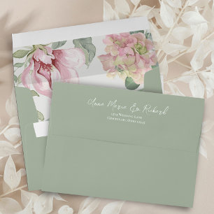Blush Pink Watercolor Green Floral Custom Envelope