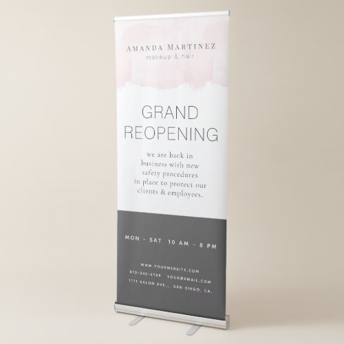 Blush Pink Watercolor Hair Makeup Salon Reopening Retractable Banner