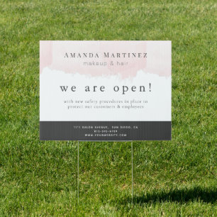 Blush Pink Watercolor Hair Salon Reopening Sign