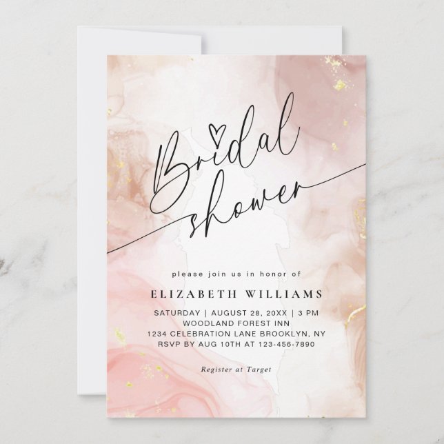 Blush Pink Watercolor Heart Script Bridal Shower Invitation (Front)
