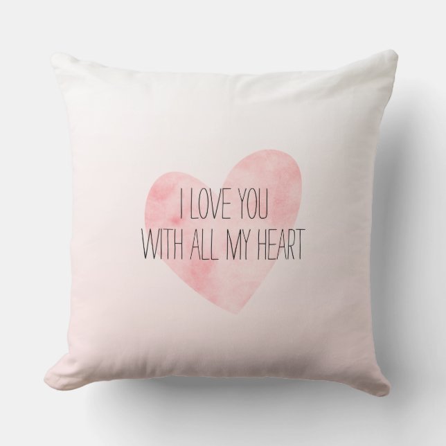 Blush Pink Watercolor Heart Throw Pillow (Front)