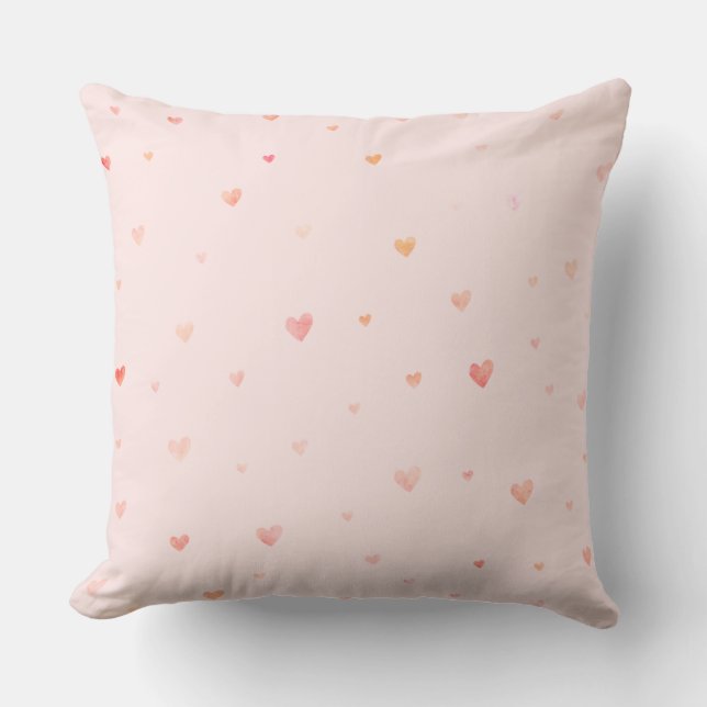 Blush Pink Watercolor Hearts Throw Pillow (Front)