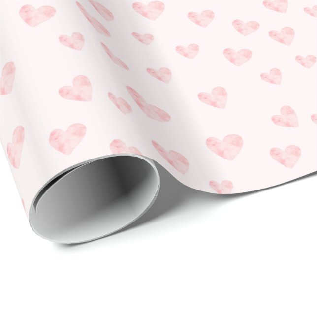 Blush Pink Watercolor Hearts Wrapping Paper (Roll Corner)
