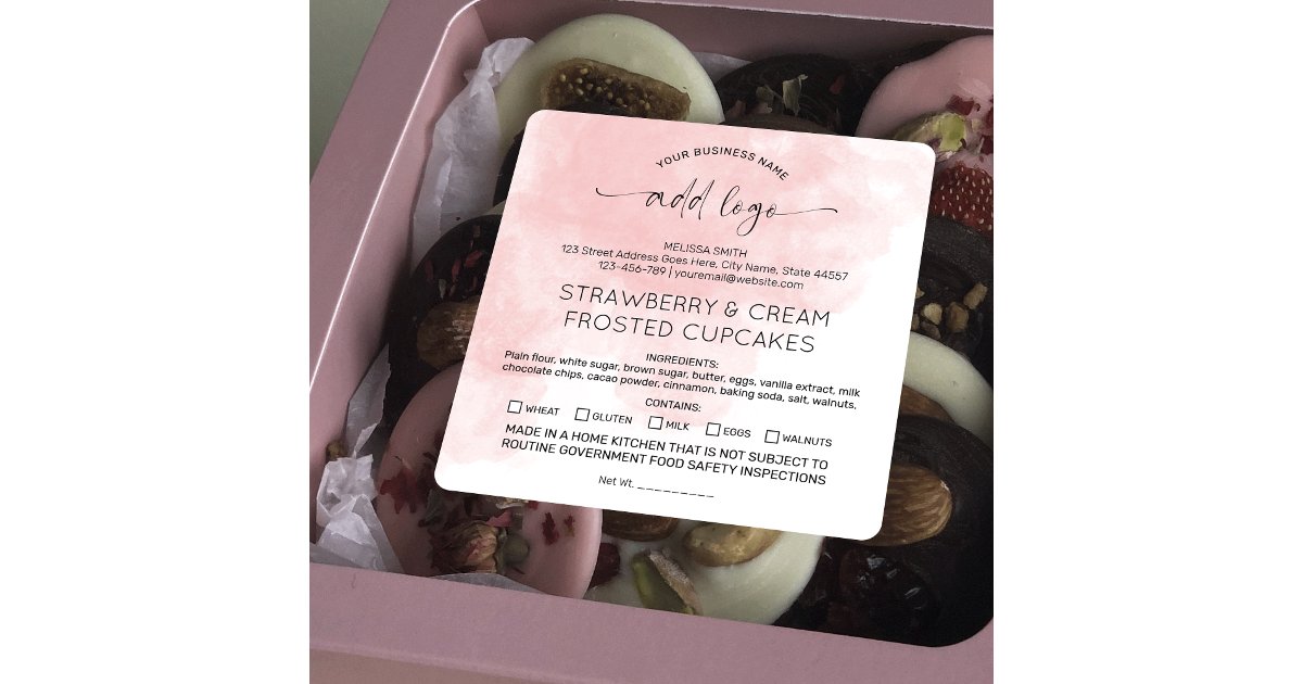 Blush Pink Watercolor Home Bakery Food Ingredients Square Sticker | Zazzle