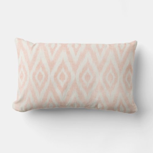 Blush Pink Watercolor Ikat Geometric Painted Print Lumbar Pillow