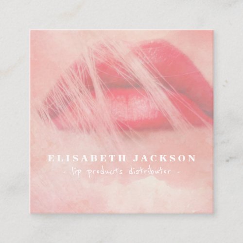 Blush pink watercolor lip product distributor square business card