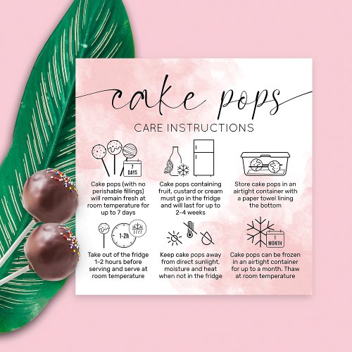 Blush Pink Watercolor Logo Cake Pops Care Cards