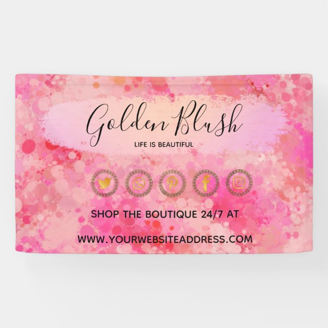 Blush Pink Watercolor & Modern Gold Geometric Chic Banner (Horizontal)