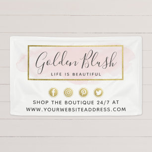 Blush Pink Watercolor & Modern Gold Geometric Chic Banner