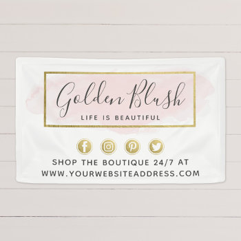 Blush Pink Watercolor & Modern Gold Geometric Chic Banner by CyanSkyDesign at Zazzle