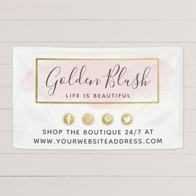 Blush Pink Watercolor & Modern Gold Geometric Chic Banner (Creator Uploaded)