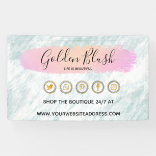 Blush Pink Watercolor & Modern Gold Geometric Chic Banner