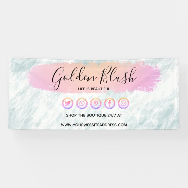 Blush Pink Watercolor & Modern Gold Geometric Chic Banner (Horizontal)